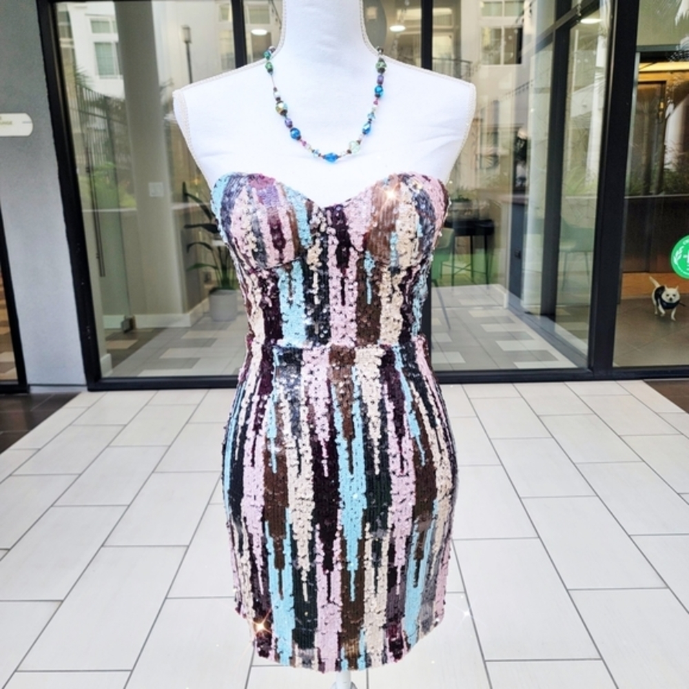 Nova Luxe Multicolor Sequin Strapless Mini Dress … - image 3